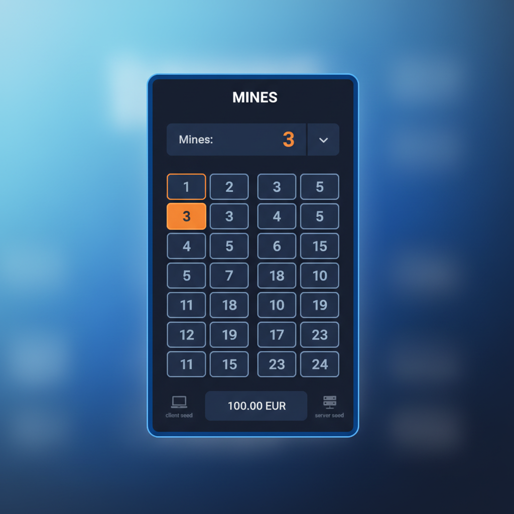 Menu a tendina per selezionare il numero di mine da 1 a 24 in Mines SPRIBE